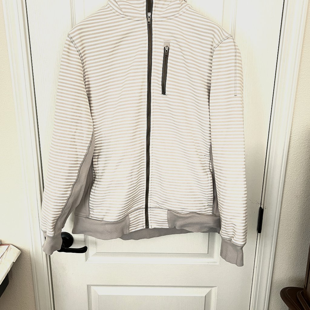 $249 Authentic Lululemon Men’s Beige-White Striped Hoodie Sweat Jacket Sz.Xl